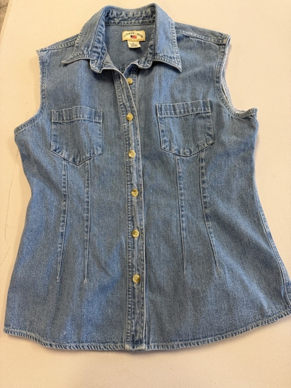 Vintage County Seat Women’s Light Blue Denim Shirt - Classic Cotton Blouse 90s